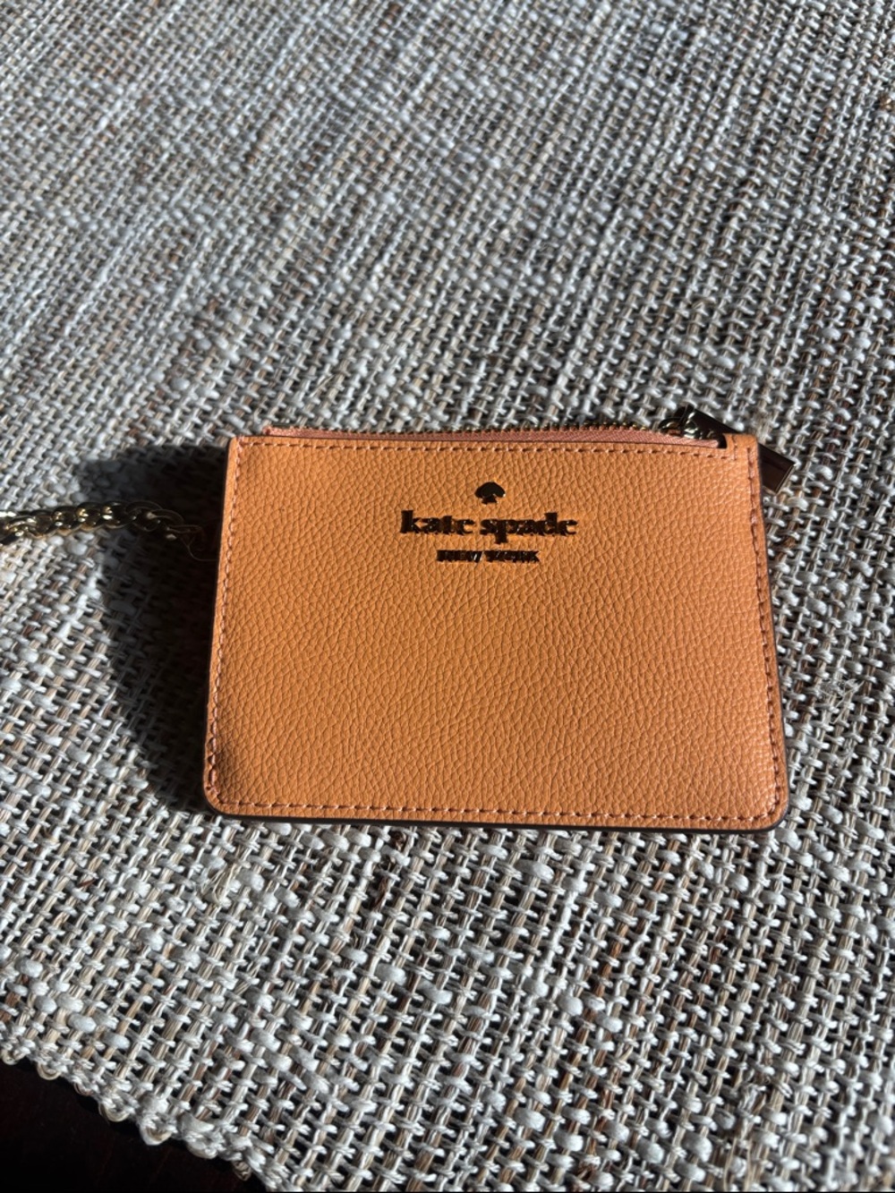kate spade Orange Leather Zip Card Case with Chain